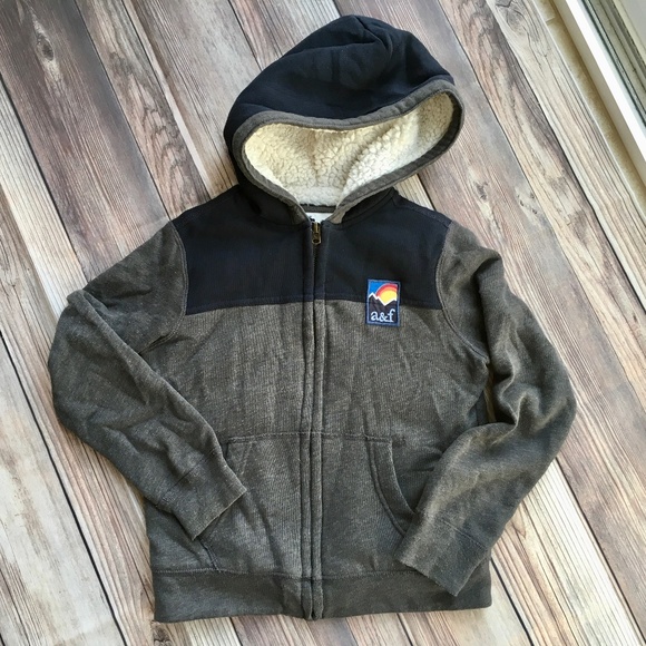 Abercrombie Kids Sherpa Lined Hoodie in Navy and Gray - Picture 1 of 3